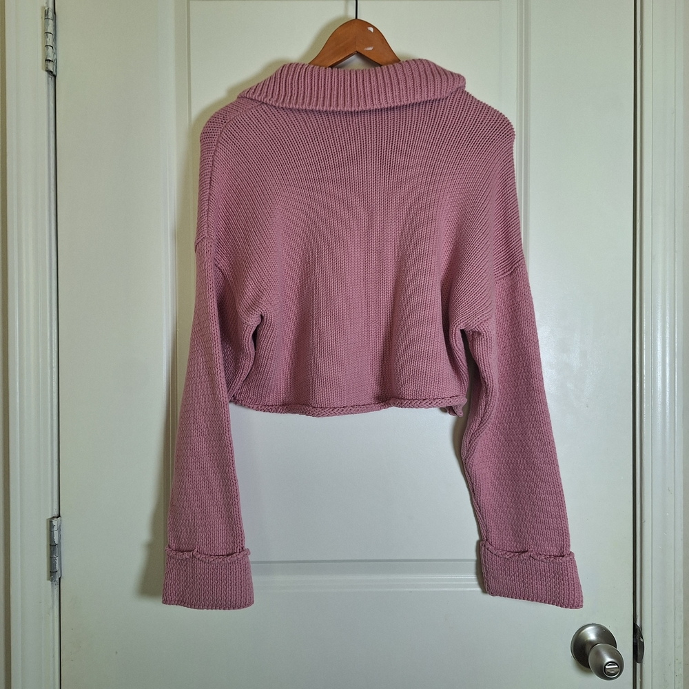 Show Me Your Mumu Crawford Cropped Sweater Pink Knit Henley Polo Collar Size S - Picture 3 of 6